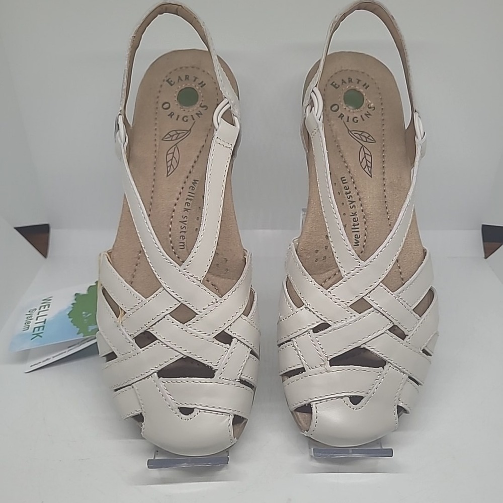 Earth Origins Nellie 9N Sand White Eco Calf Leather Comfort Slingback Sandal
